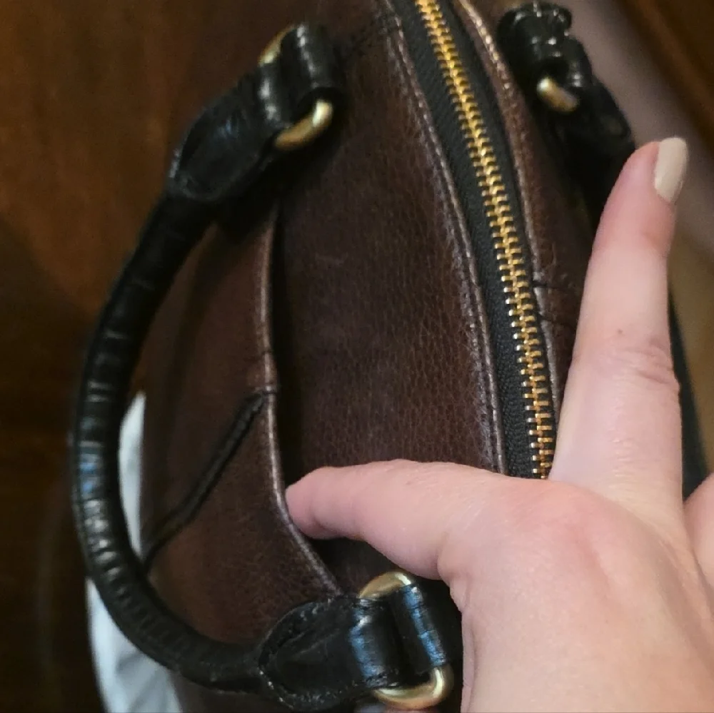 Brahmin Brown Pebbled Leather Satchel with Black Handles - Picture 5 of 16